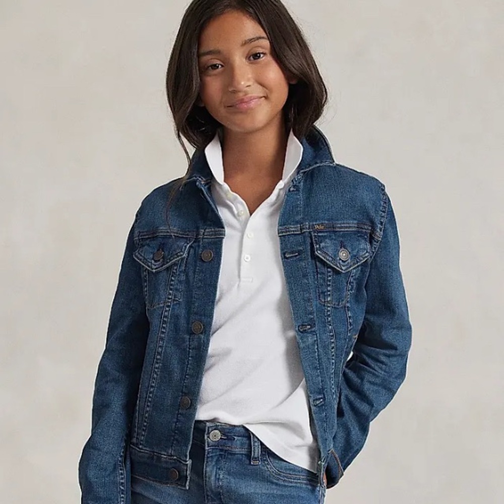 POLO RALPH LAUREN GIRL’S DENIM TRUCKER JACKET SIZE 12 RETAIL $89 - Picture 2 of 4